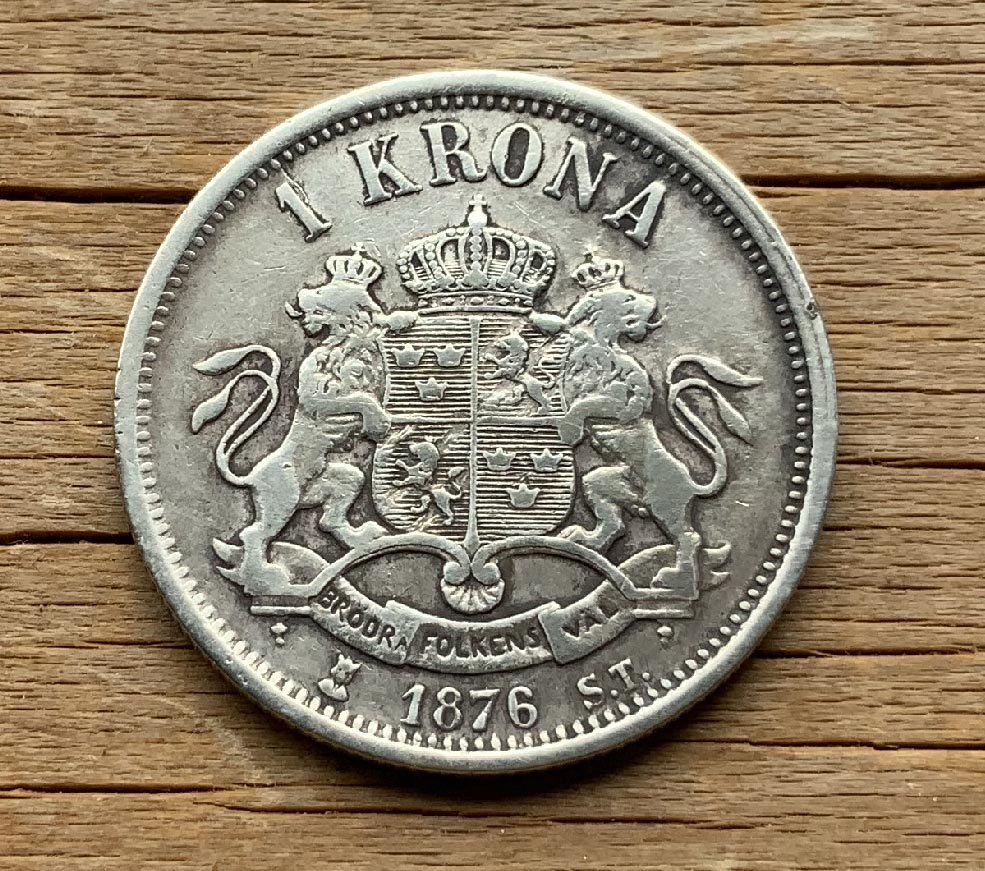Sweden Krona 1876 .800 silver coin C3704